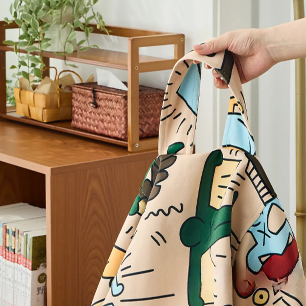 Cartoon Abstract Pattern Beige Flannel Portable Bean Bag Image - 5