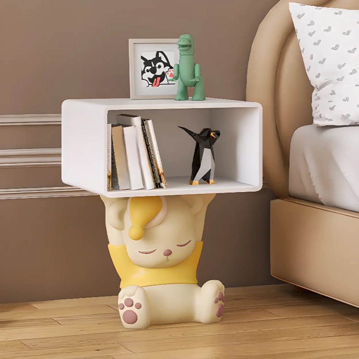 Cartoon-Shaped Resin Open Storage Table Kids Nightstand Image - 2