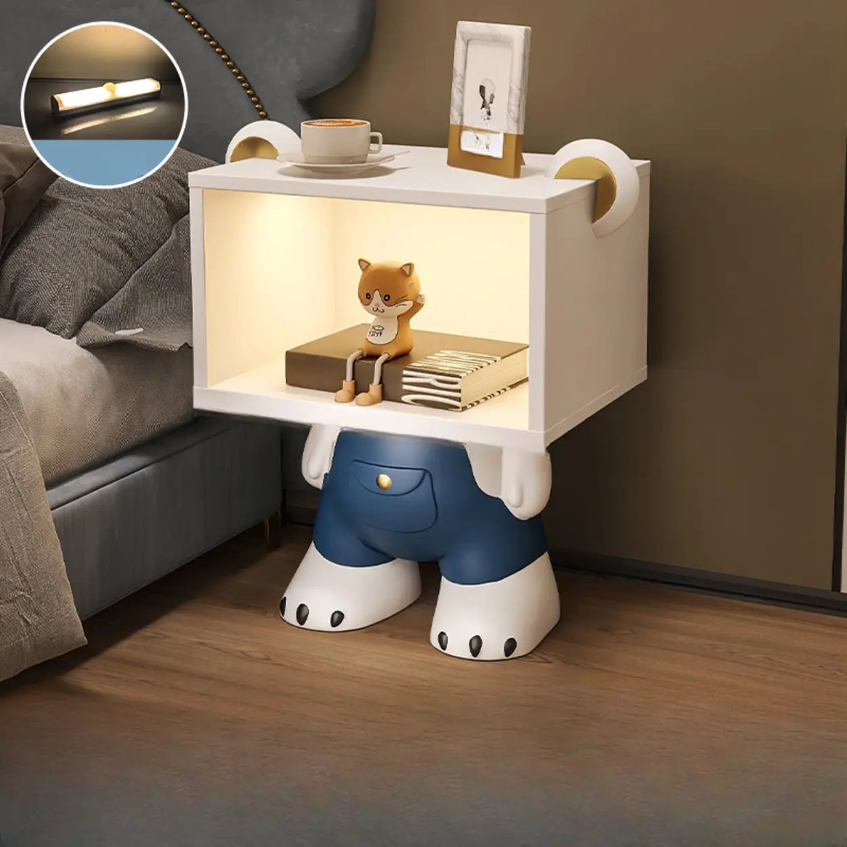 Cartoon White Resin Wood Open Storage Kids Nightstand Image - 10
