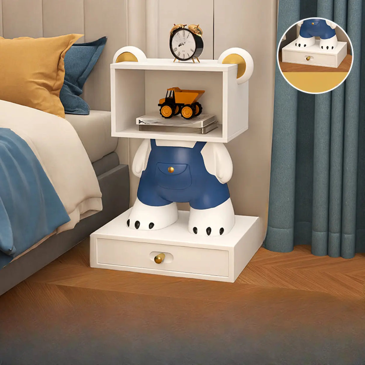 Cartoon White Resin Wood Open Storage Kids Nightstand Image - 11