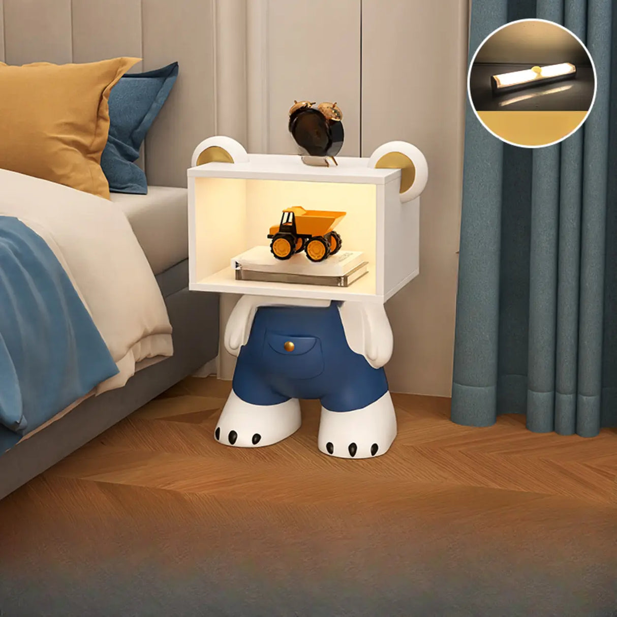 Cartoon White Resin Wood Open Storage Kids Nightstand Image - 13
