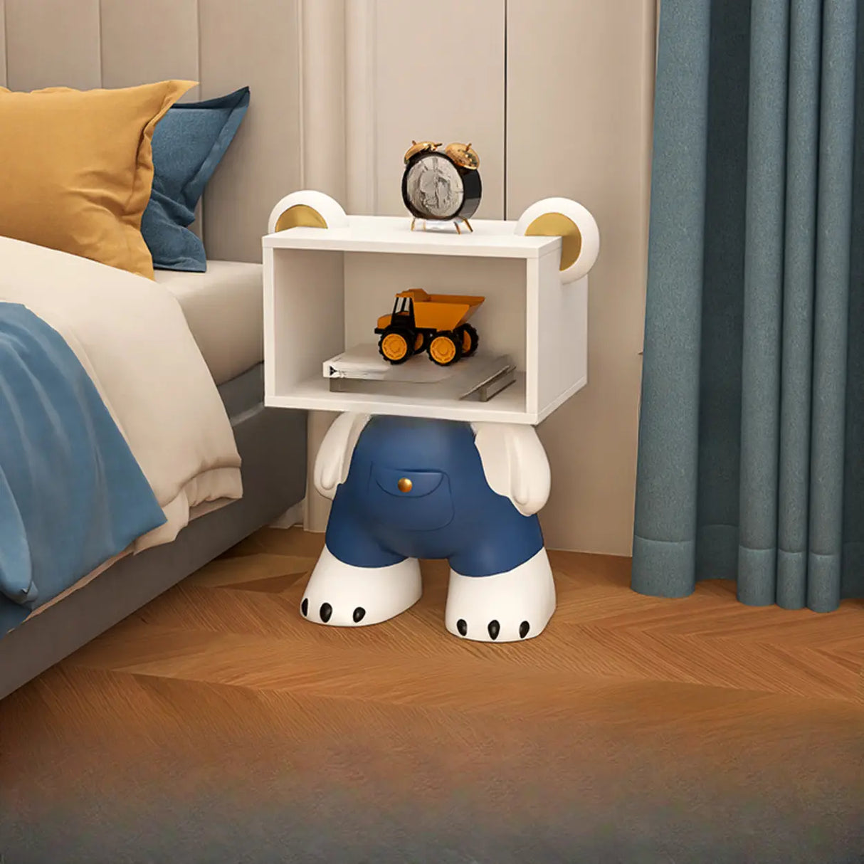 Cartoon White Resin Wood Open Storage Kids Nightstand Image - 15