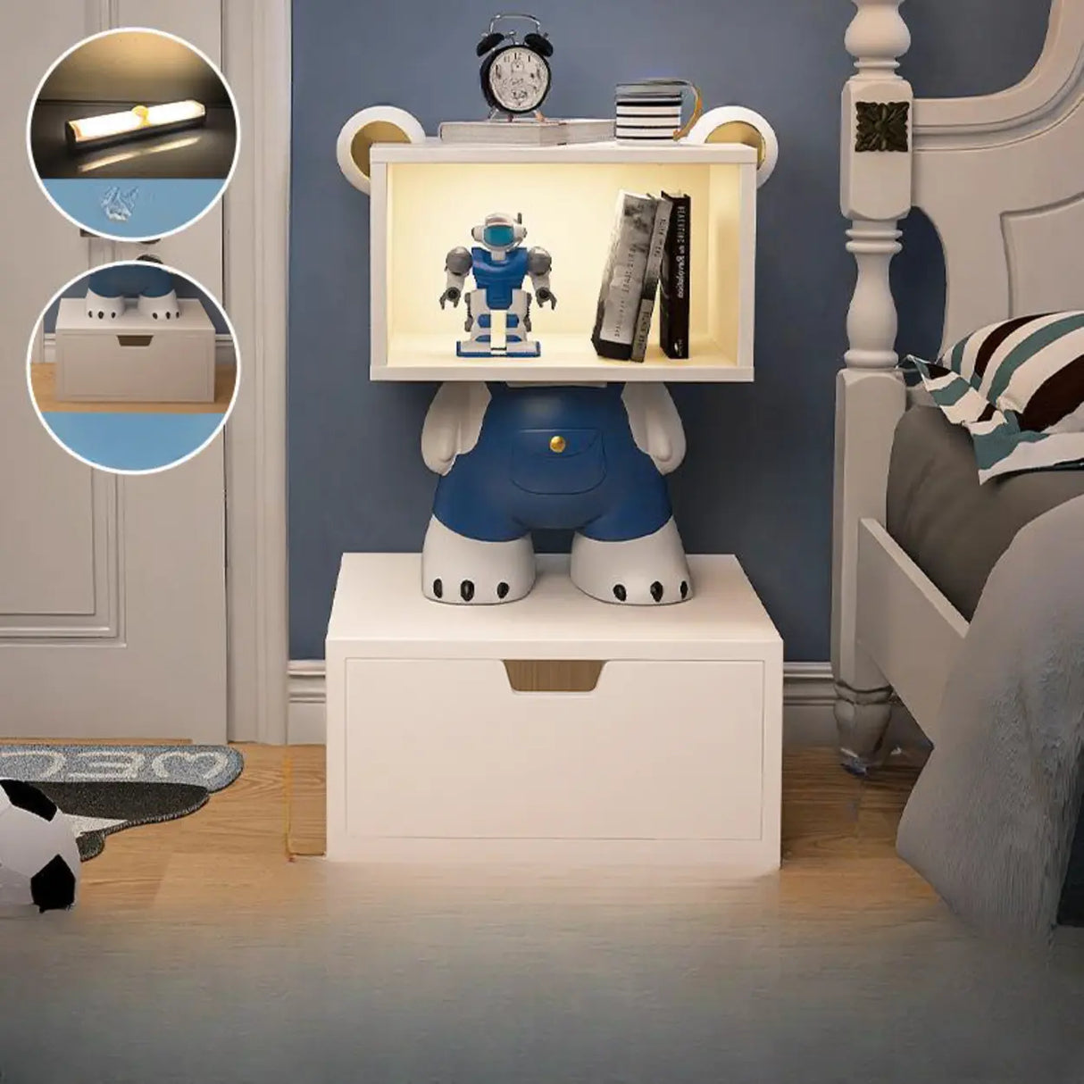 Cartoon White Resin Wood Open Storage Kids Nightstand Image - 17