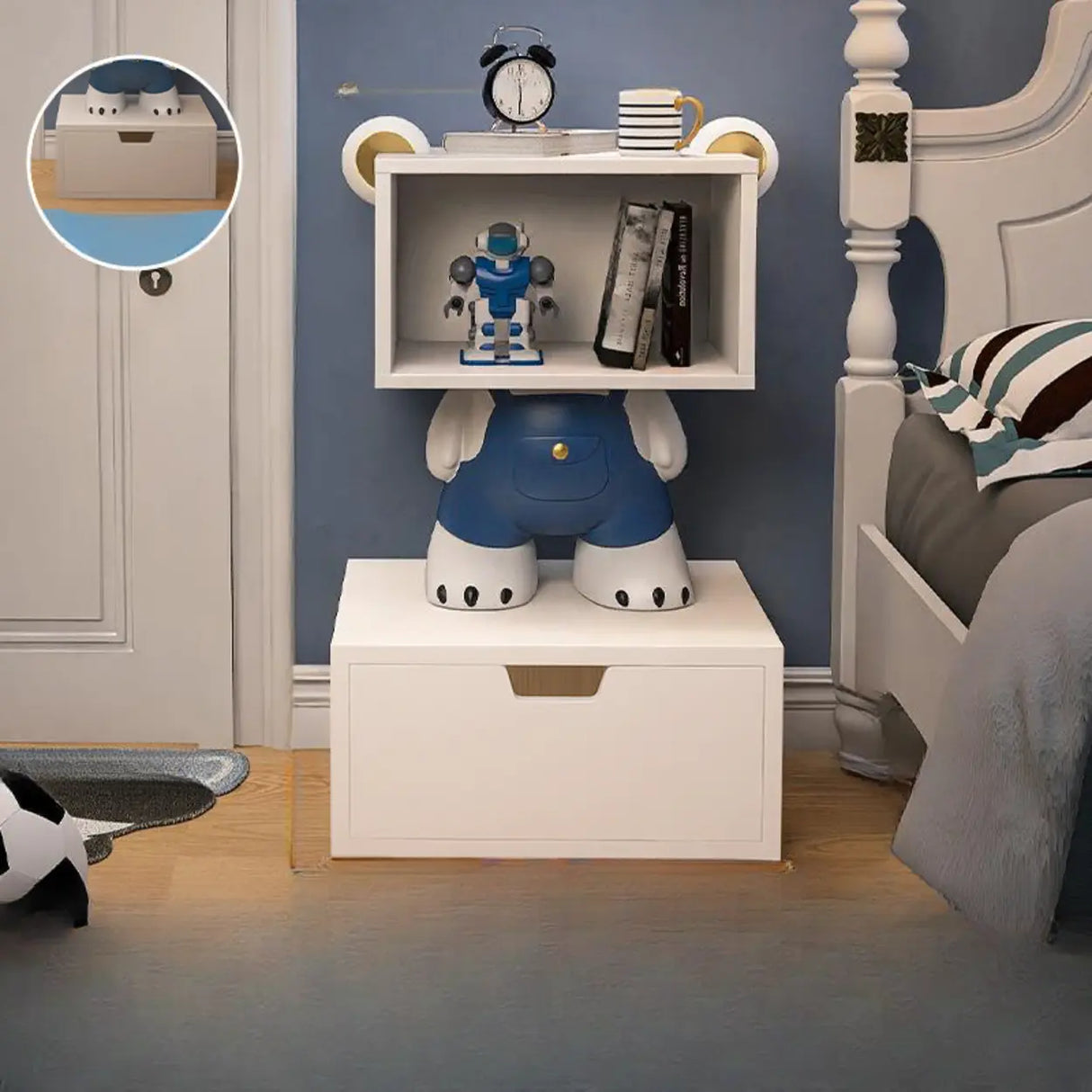 Cartoon White Resin Wood Open Storage Kids Nightstand Image - 18