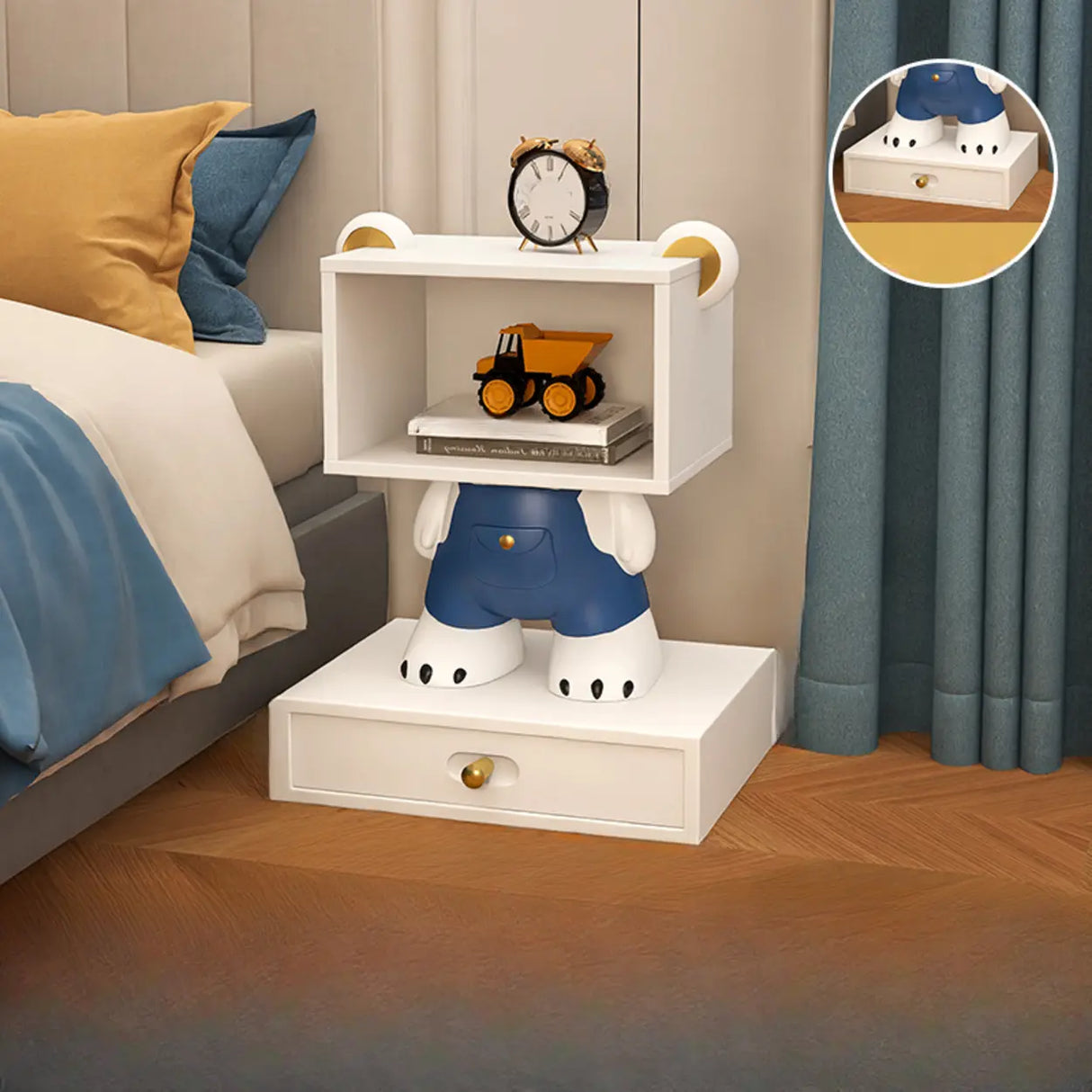 Cartoon White Resin Wood Open Storage Kids Nightstand Image - 20