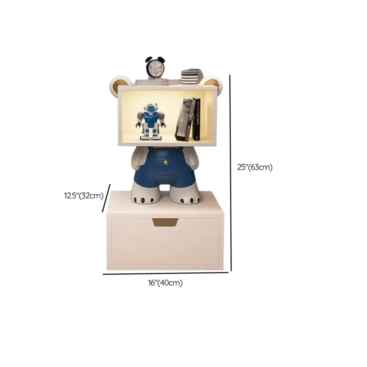 Cartoon White Resin Wood Open Storage Kids Nightstand Image - 24