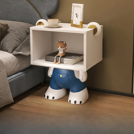Cartoon White Resin Wood Open Storage Kids Nightstand Image - 2