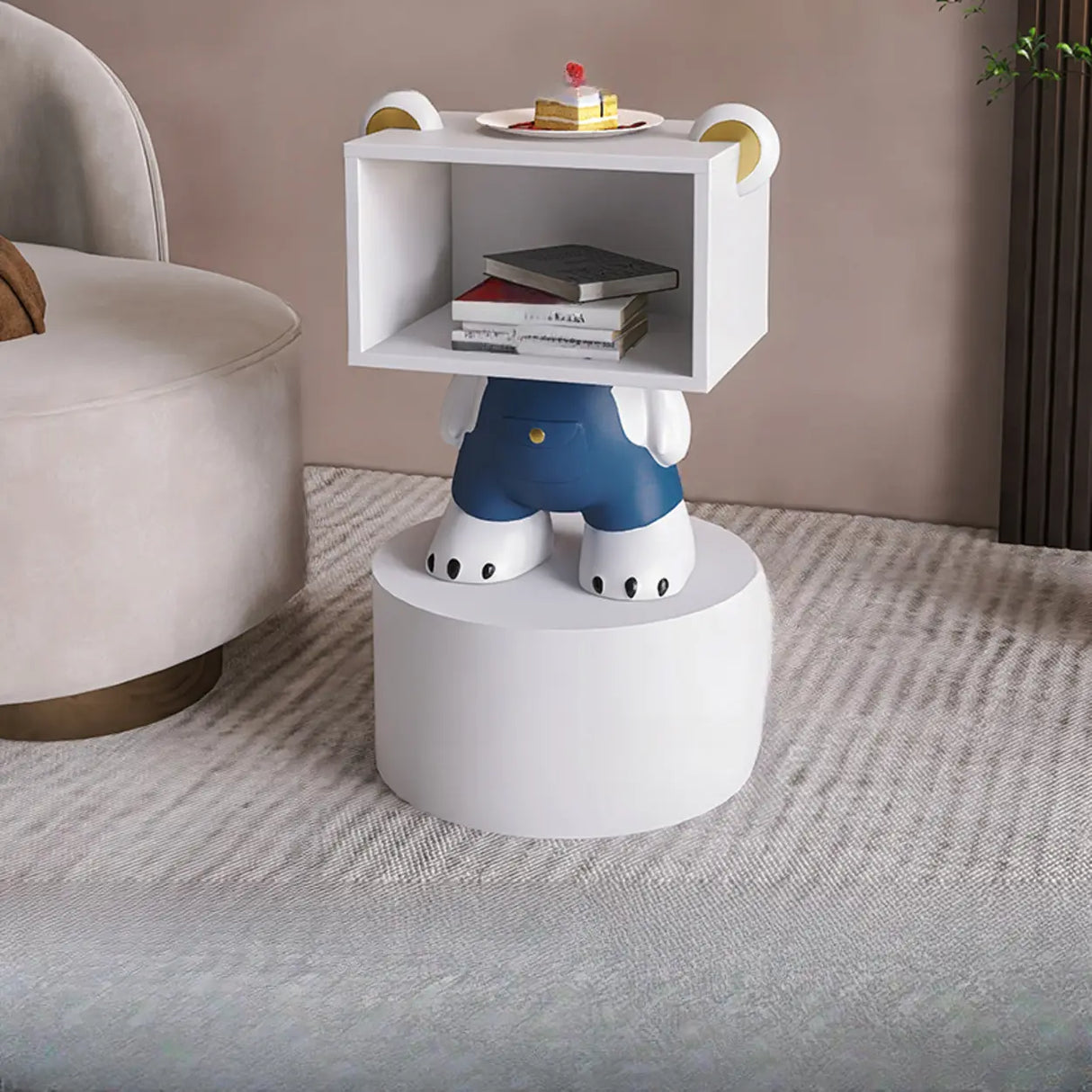 Cartoon White Resin Wood Open Storage Kids Nightstand Image - 4