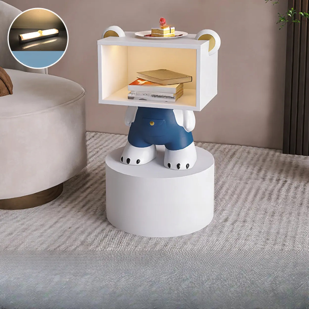 Cartoon White Resin Wood Open Storage Kids Nightstand Image - 6