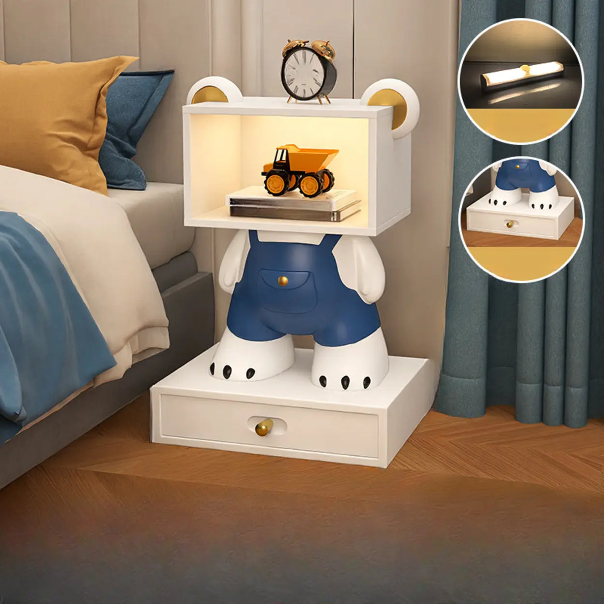 Cartoon White Resin Wood Open Storage Kids Nightstand Image - 8