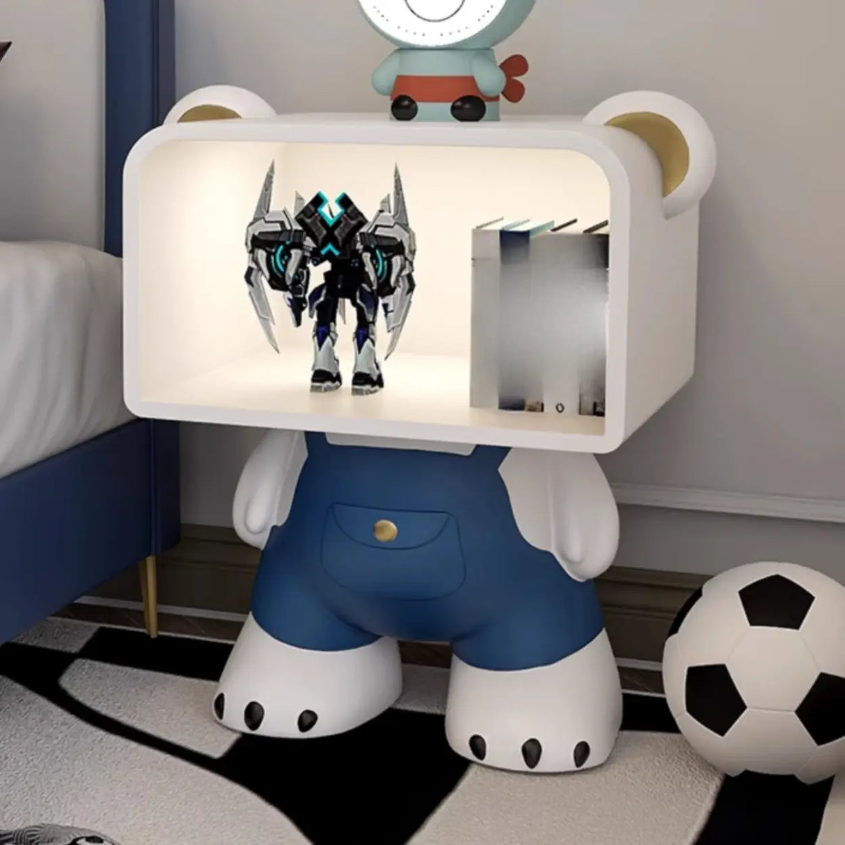 Cartoon White Resin Wood Open Storage Kids Nightstand Image - 9