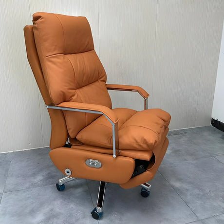 Casters Orange Reclining Leather Swivel Office Chair Image - 1