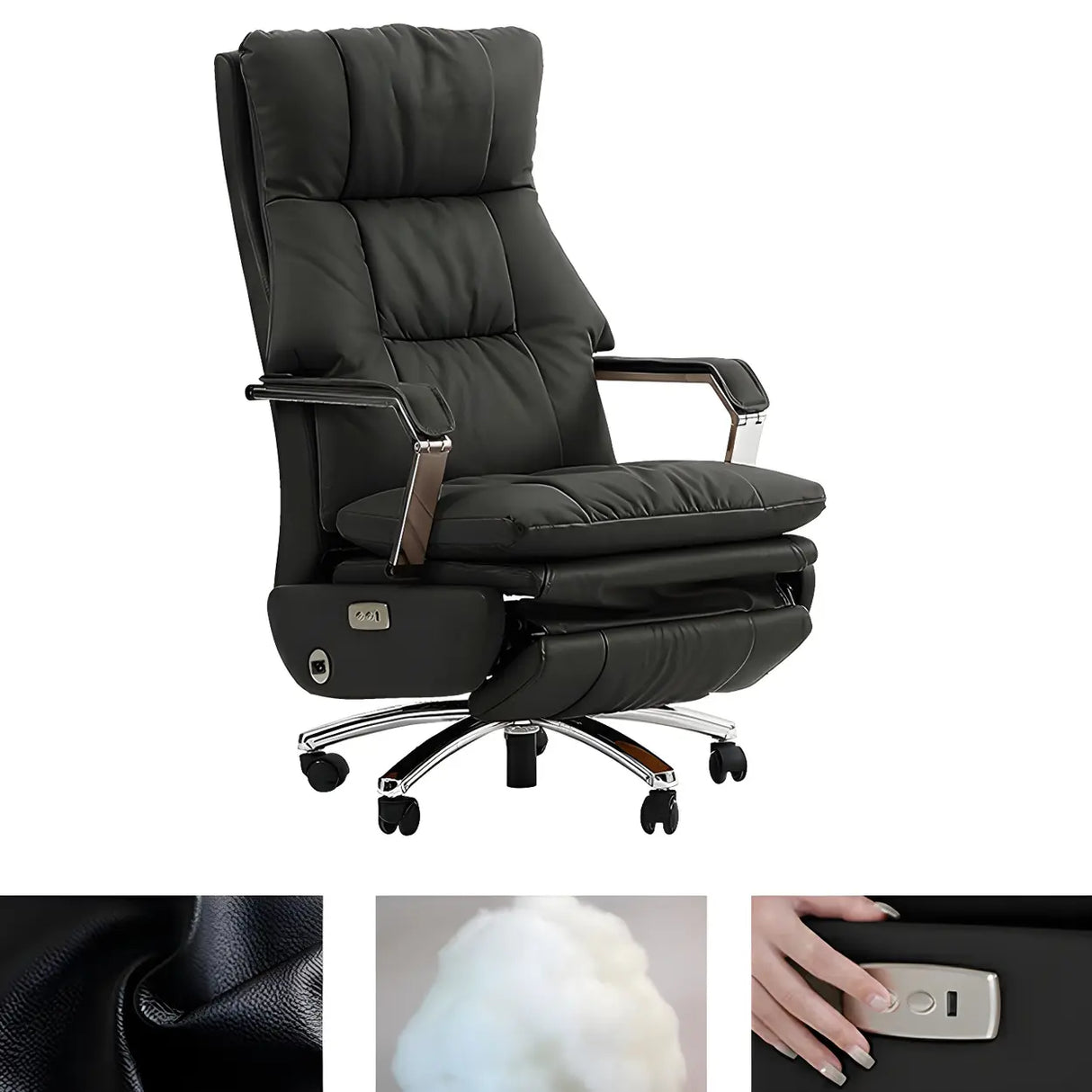 Casters Orange Reclining Leather Swivel Office Chair Image - 2
