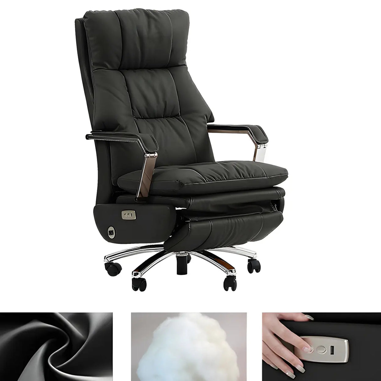 Casters Orange Reclining Leather Swivel Office Chair Image - 3