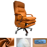 Casters Orange Reclining Leather Swivel Office Chair Image - 9