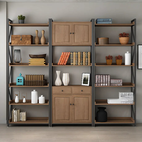 Casual Auburn Metal Frame Wooden Display Bookshelf Image - 1
