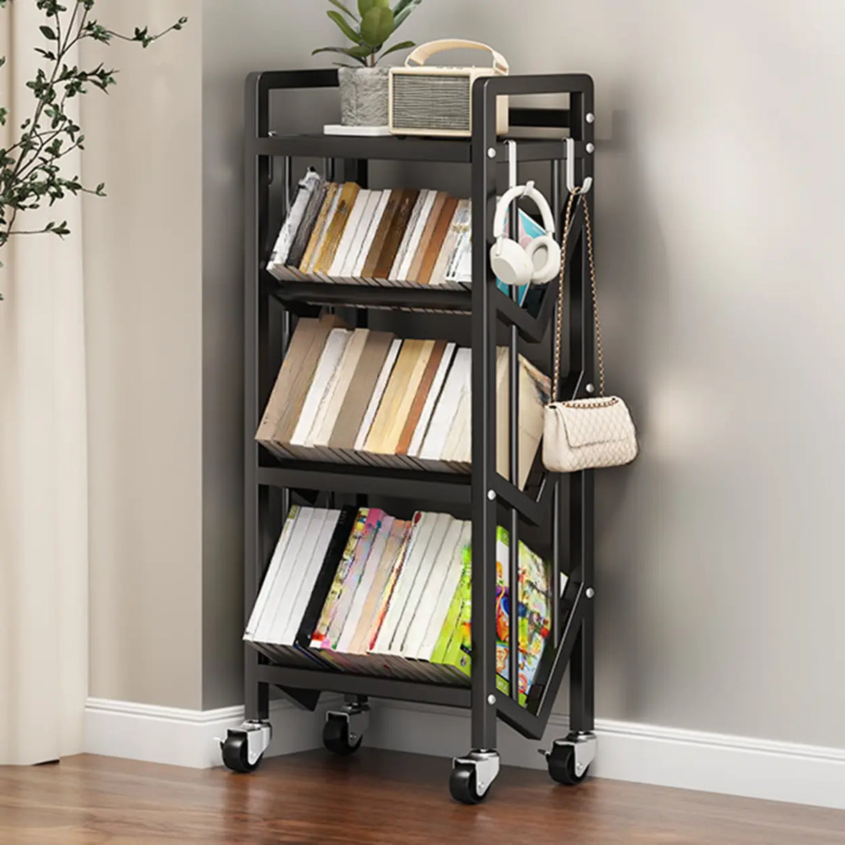 Casual Beige Steel Open Sliding Display Bookshelf Image - 36