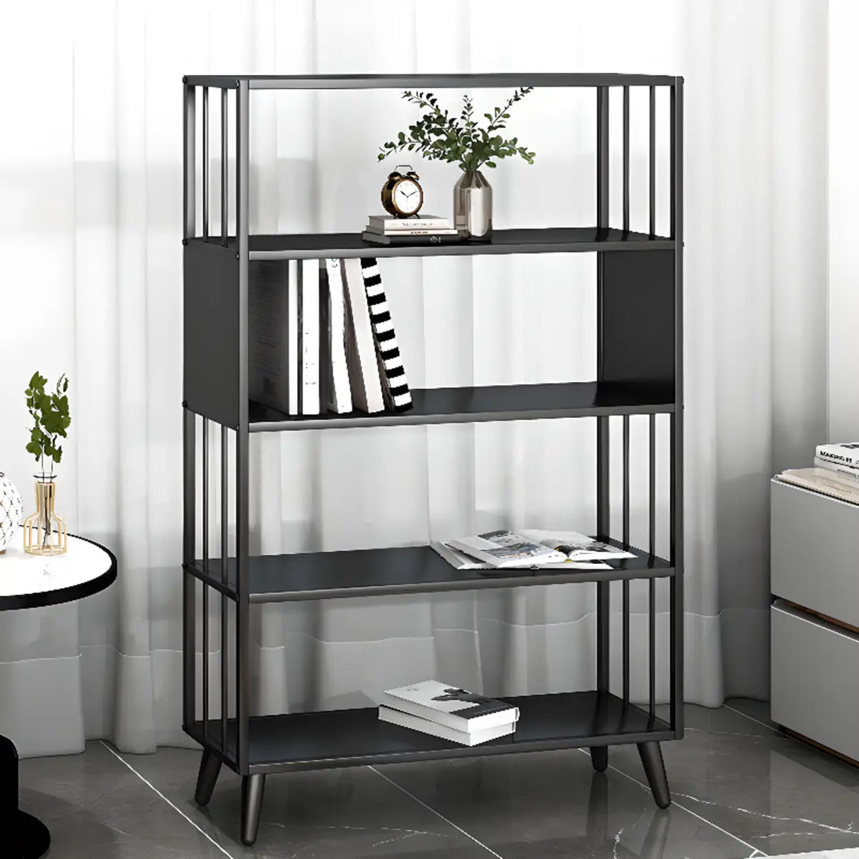 Casual Black Frame Vertical Rectangle Storage Bookcase Image - 1