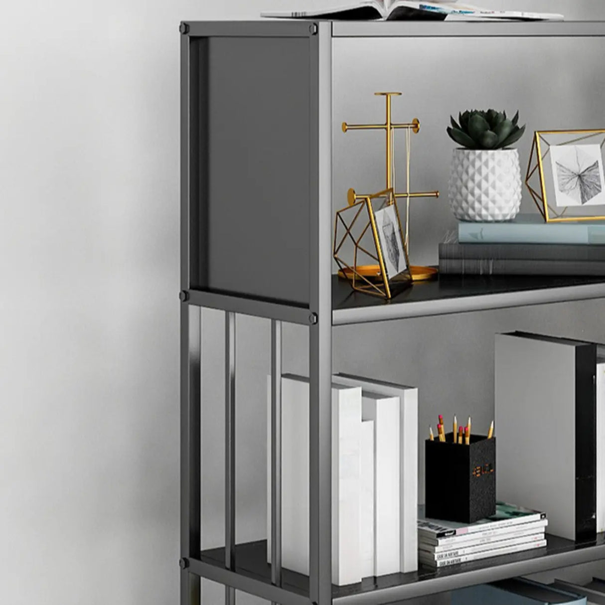 Casual Black Frame Vertical Rectangle Storage Bookcase Image - 10