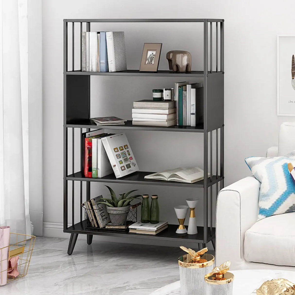 Casual Black Frame Vertical Rectangle Storage Bookcase Image - 4