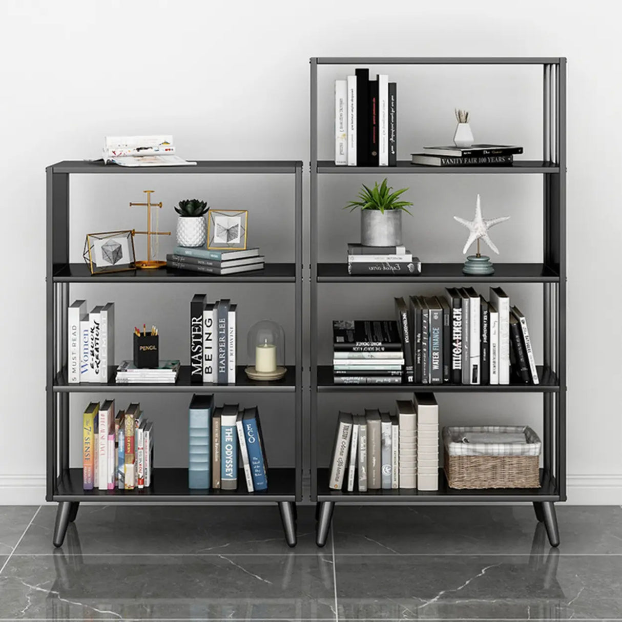 Casual Black Frame Vertical Rectangle Storage Bookcase Image - 5