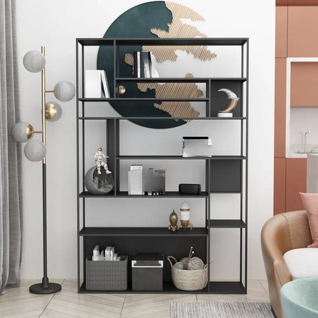 Casual Black Vertical Alloy Open-Back Display Bookshelf Image - 1
