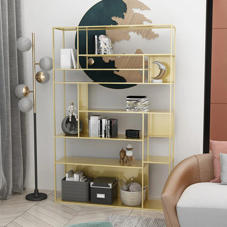 Casual Black Vertical Alloy Open-Back Display Bookshelf Image - 2