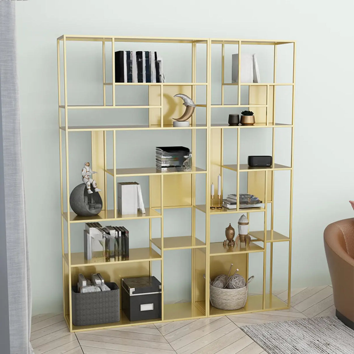 Casual Black Vertical Alloy Open-Back Display Bookshelf Image - 3