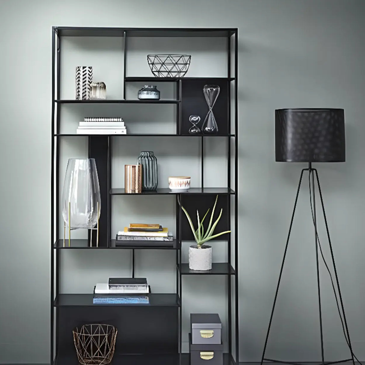 Casual Black Vertical Alloy Open-Back Display Bookshelf Image - 6