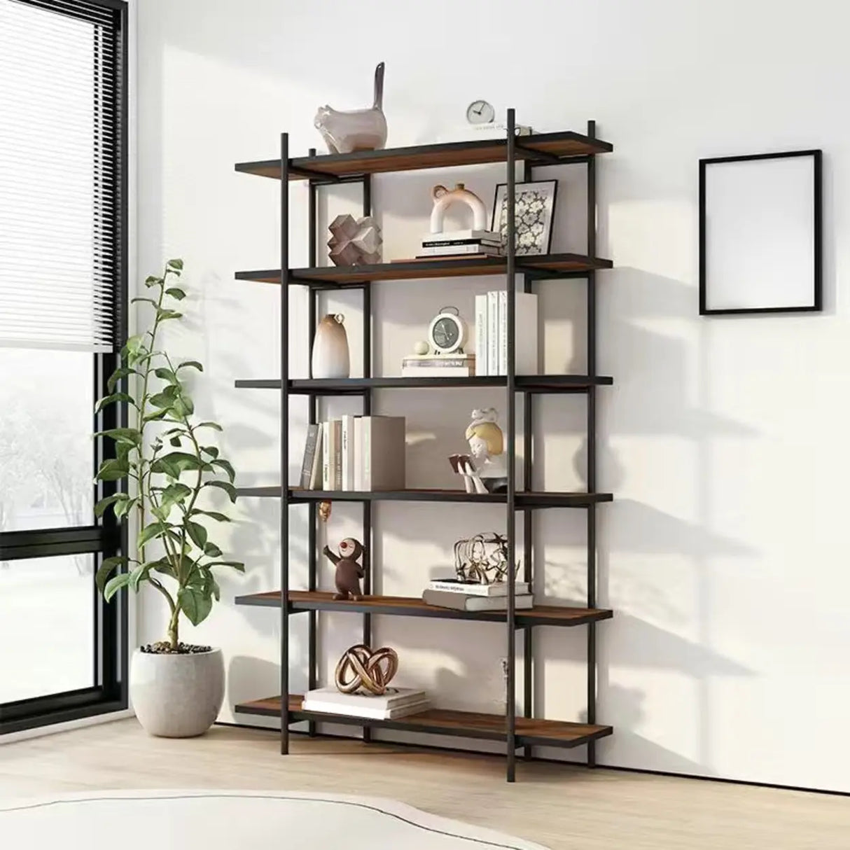 Casual Brown Open Rectangle Etagere Display Bookshelf Image - 1