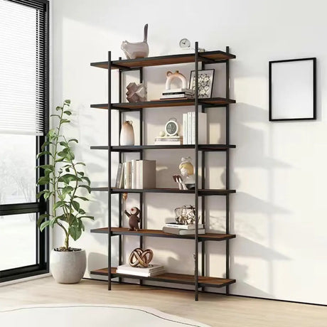 Casual Brown Open Rectangle Etagere Display Bookshelf Image - 1