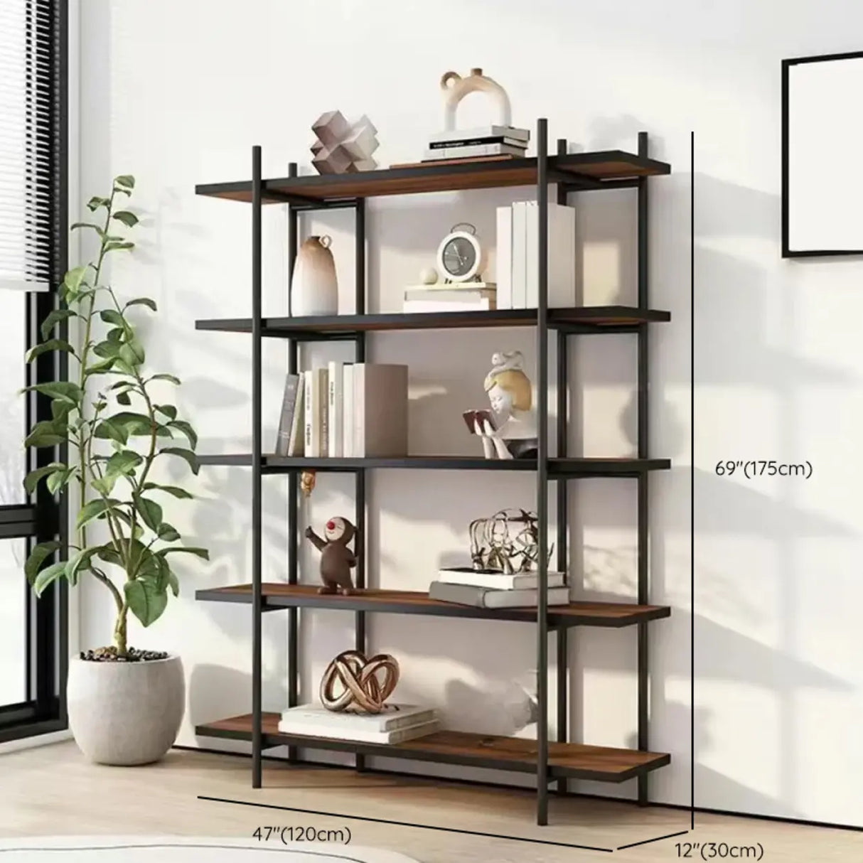 Casual Brown Open Rectangle Etagere Display Bookshelf Image - 19