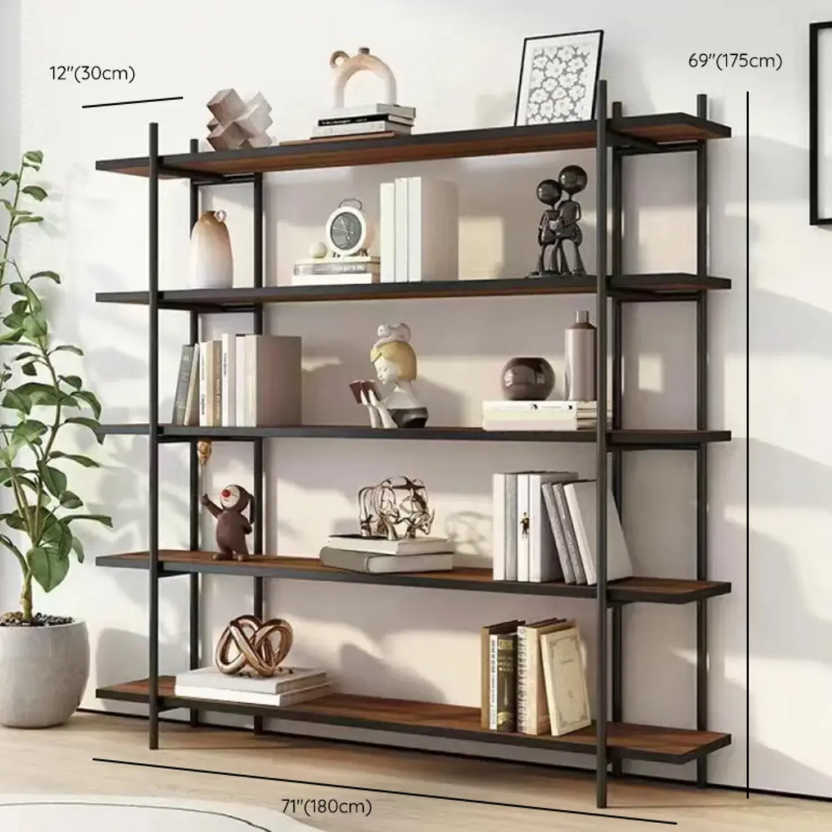 Casual Brown Open Rectangle Etagere Display Bookshelf Image - 23