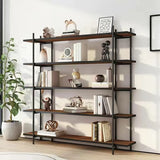 Casual Brown Open Rectangle Etagere Display Bookshelf Image - 8