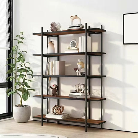 Casual Brown Open Rectangle Etagere Display Bookshelf Image - 2