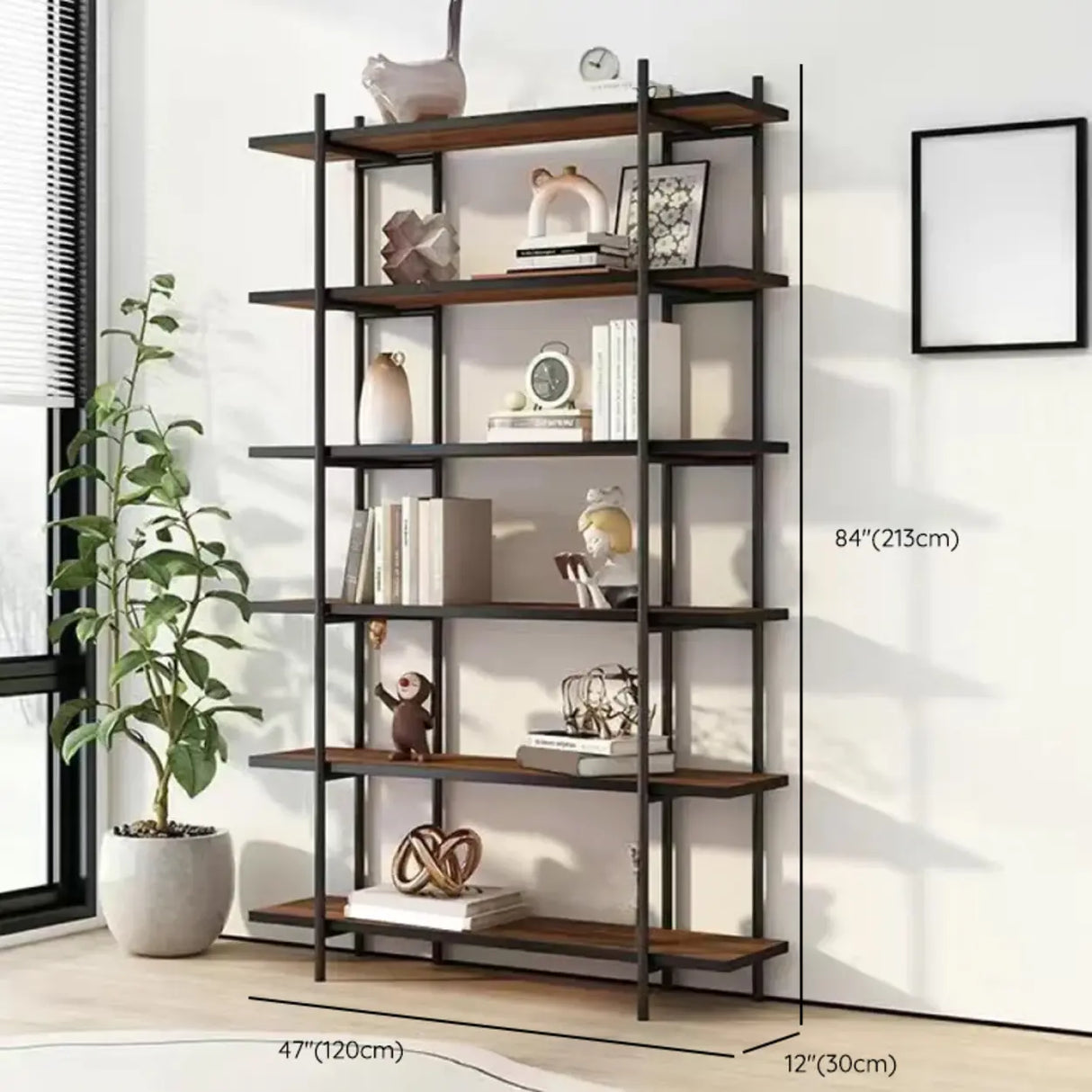 Casual Brown Open Rectangle Etagere Display Bookshelf Image - 27