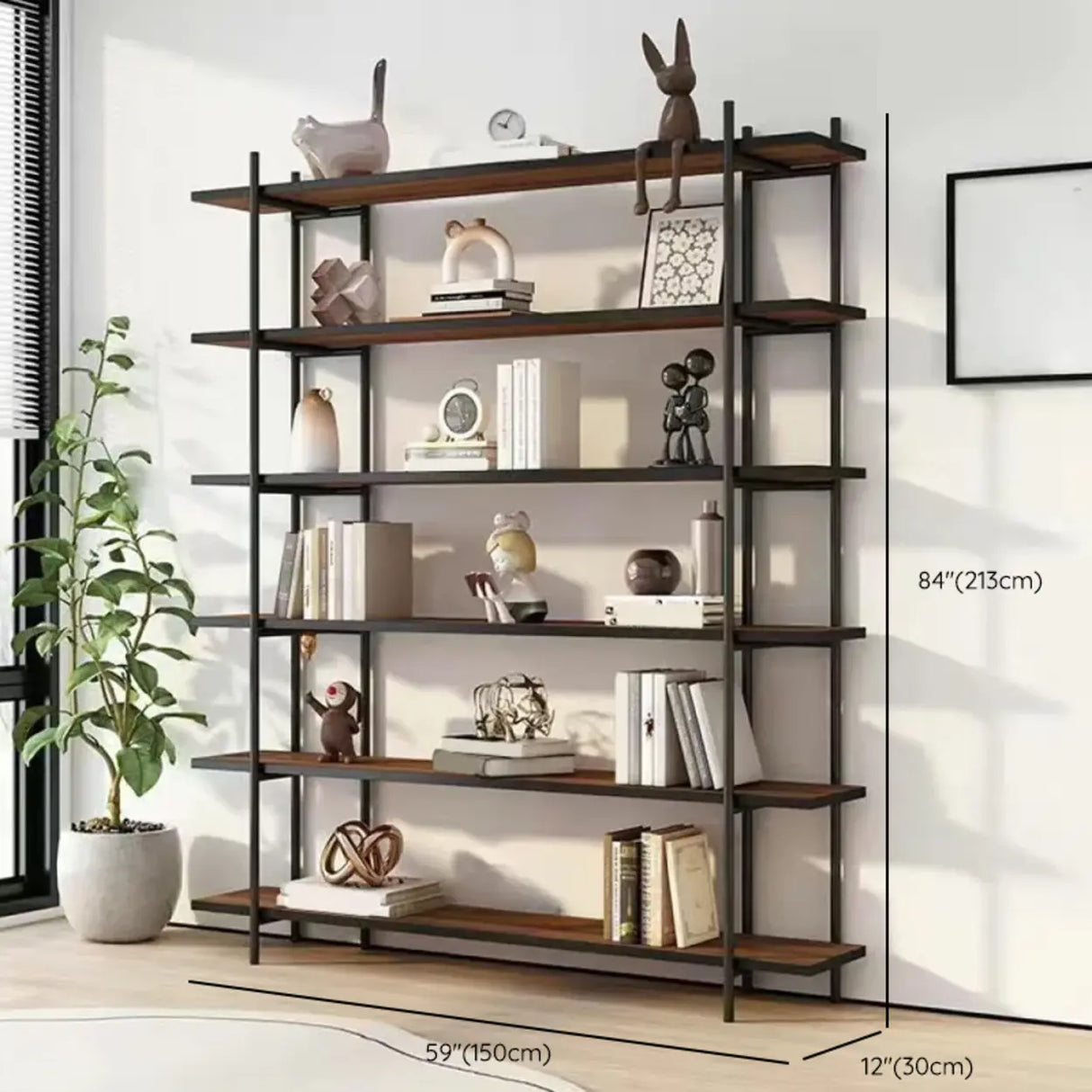 Casual Brown Open Rectangle Etagere Display Bookshelf Image - 28