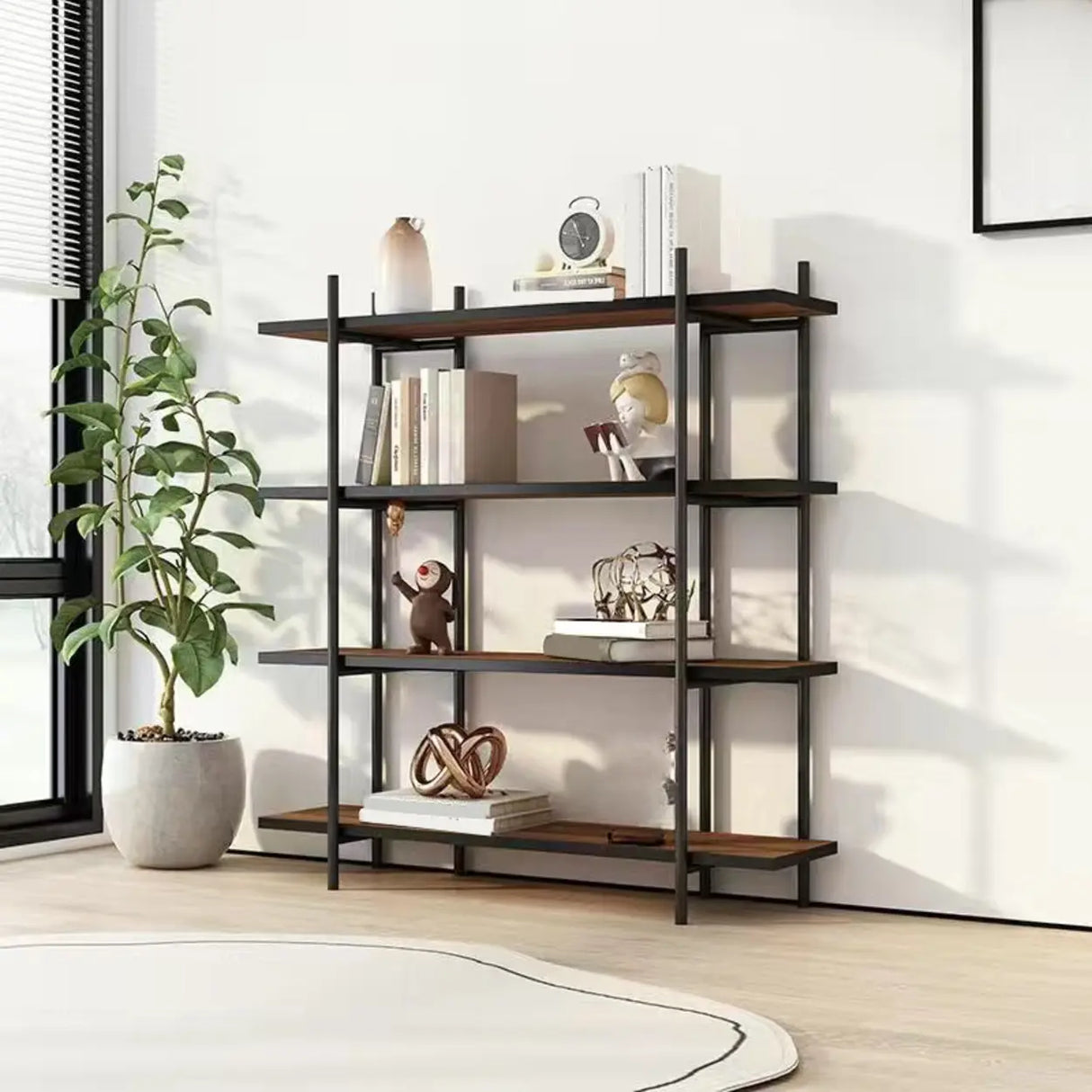 Casual Brown Open Rectangle Etagere Display Bookshelf Image - 3
