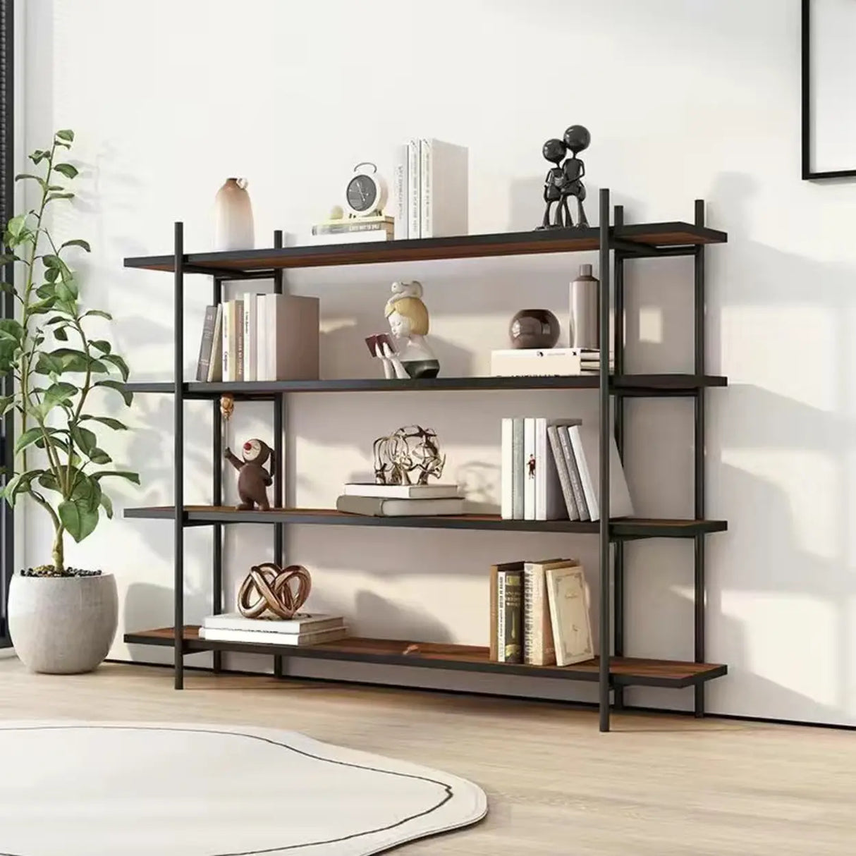 Casual Brown Open Rectangle Etagere Display Bookshelf Image - 4