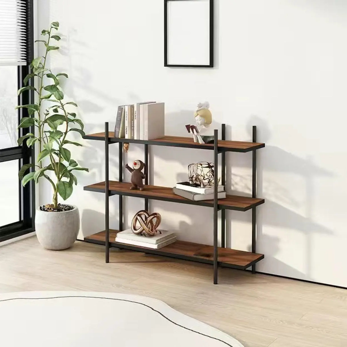 Casual Brown Open Rectangle Etagere Display Bookshelf Image - 5