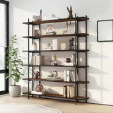 Casual Brown Open Rectangle Etagere Display Bookshelf Image - 6