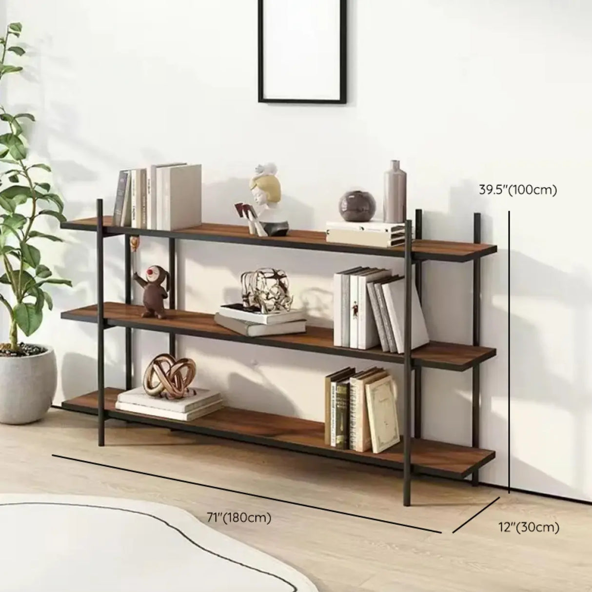 Casual Brown Open Rectangle Etagere Display Bookshelf Image - 13
