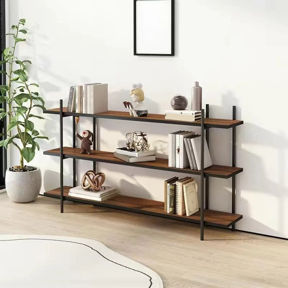 Casual Brown Open Rectangle Etagere Display Bookshelf Image - 7