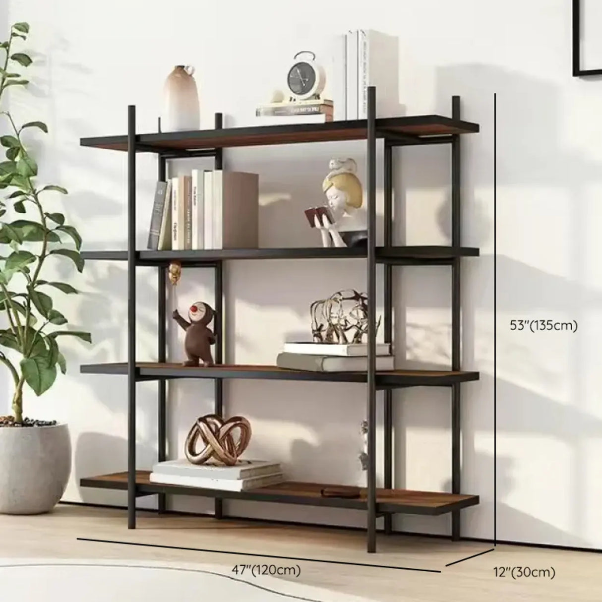 Casual Brown Open Rectangle Etagere Display Bookshelf Image - 16