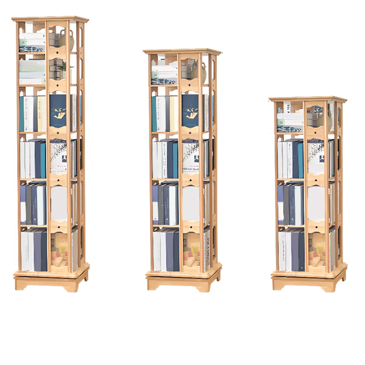 Casual Brown Rotating Wooden Open Back Narrow Bookcase Image - 18