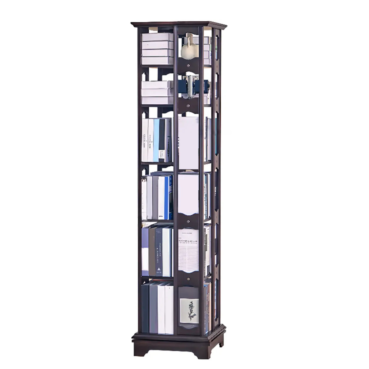Casual Brown Rotating Wooden Open Back Narrow Bookcase Image - 19