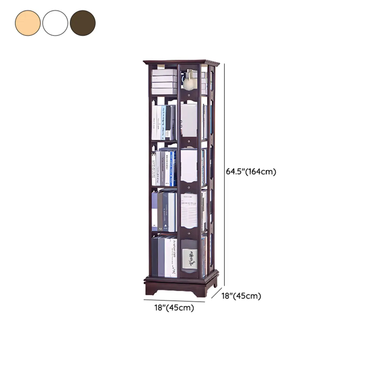Casual Brown Rotating Wooden Open Back Narrow Bookcase 