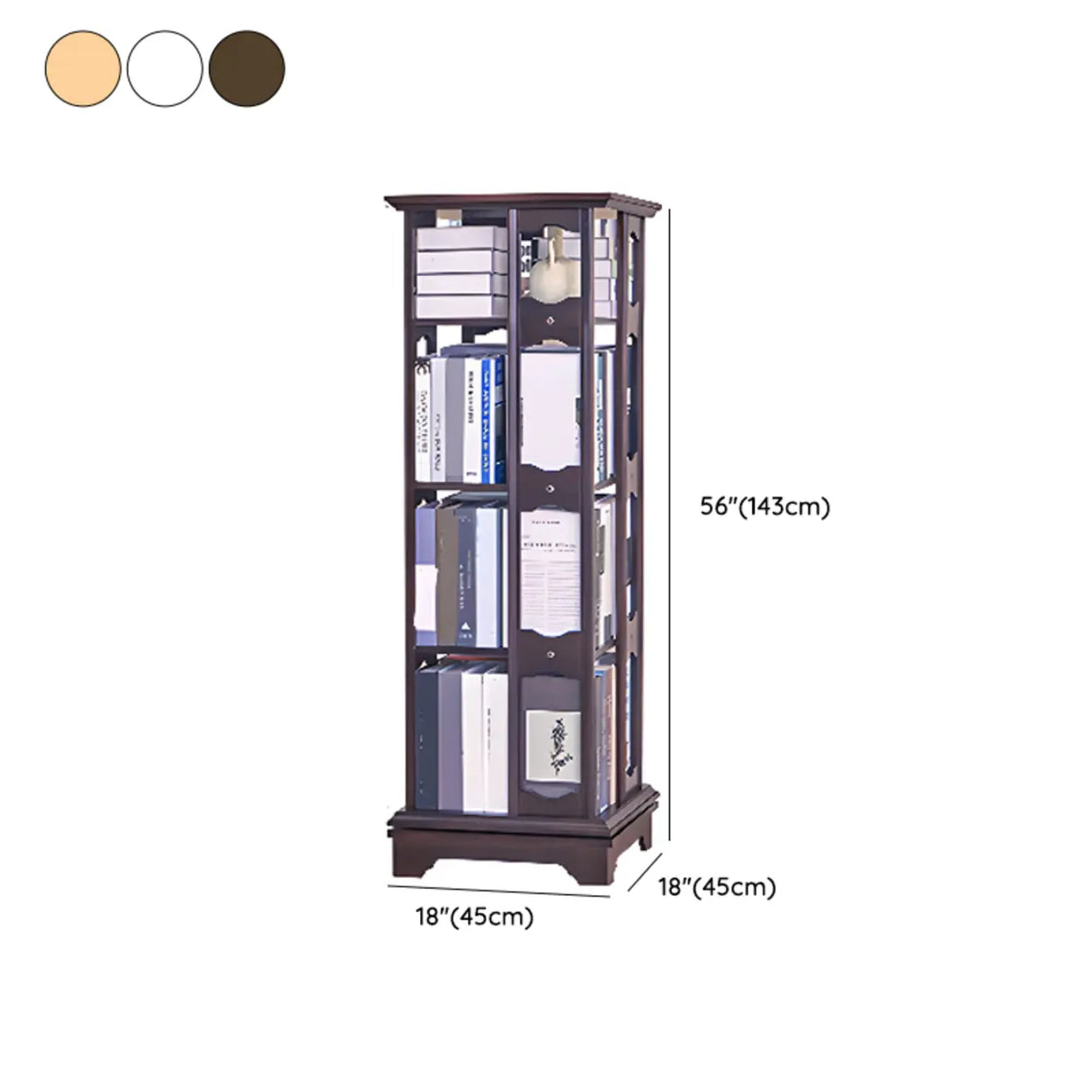 Casual Brown Rotating Wooden Open Back Narrow Bookcase Image - 21