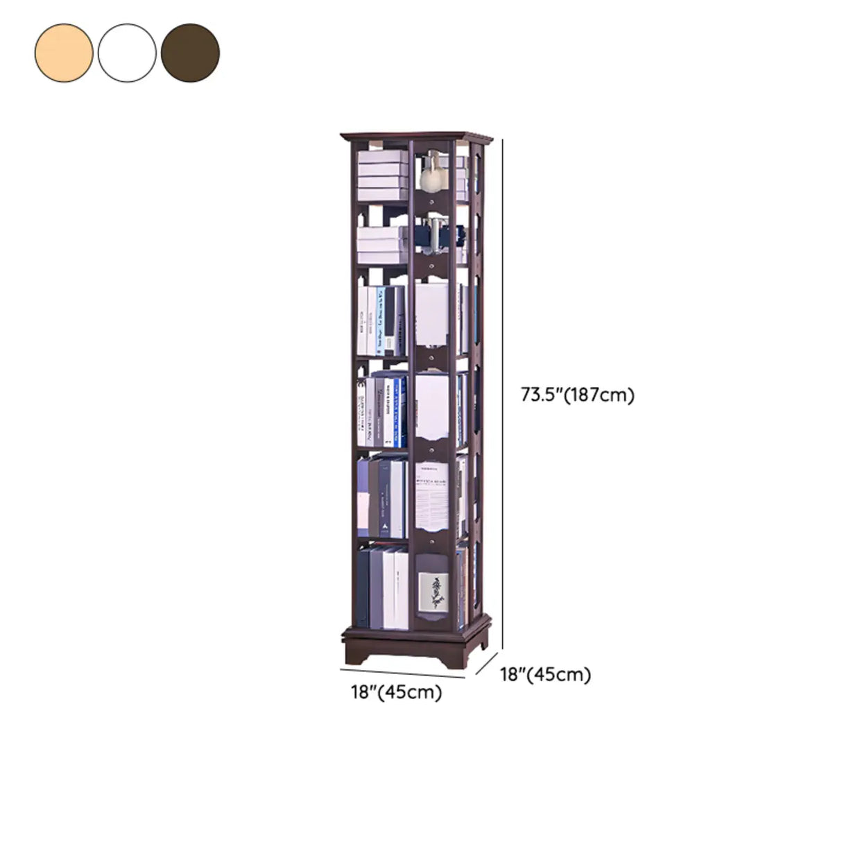 Casual Brown Rotating Wooden Open Back Narrow Bookcase Image - 22