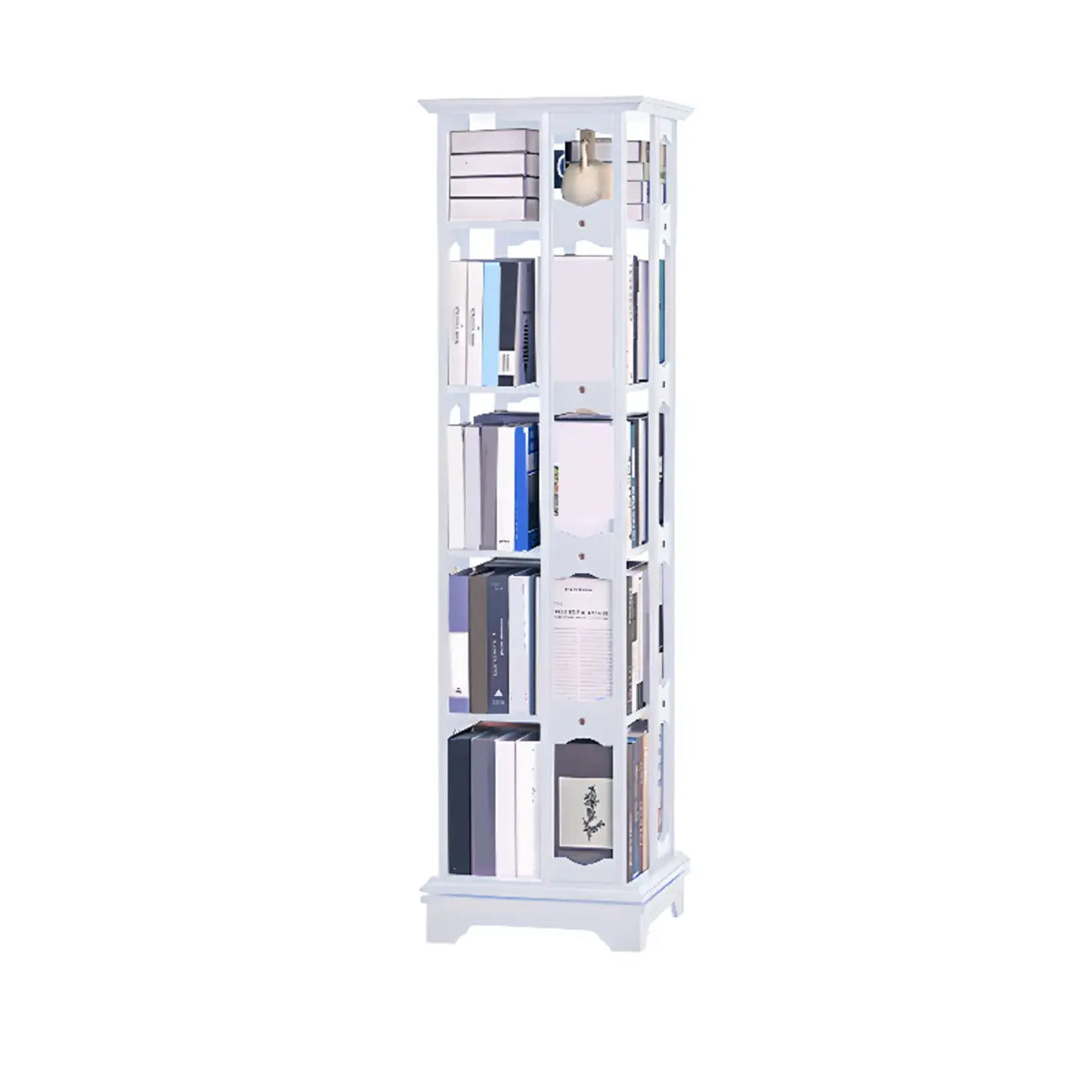 Casual Brown Rotating Wooden Open Back Narrow Bookcase Image - 9